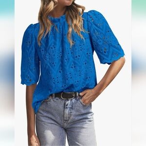 Vibrant Blue Women's Eyelet Blouse